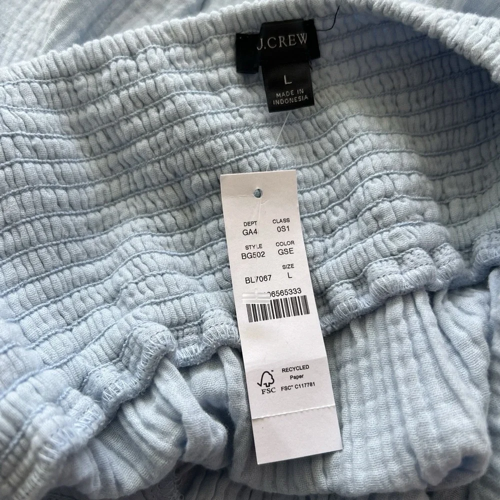 J.Crew Light Blue Gauze Square‎ Neck Long Sleeves Pockets Baby Doll Dress Size L